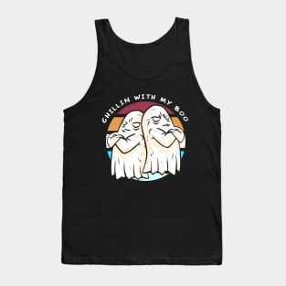 Chillin With My Boo Funny Halloween Ghost Design Tank Top